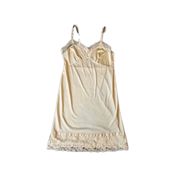 Vintage Full Slip 1950s Embroidered Lace Trim Bodice 42 Cream Lingerie Romantic - Picture 1 of 9